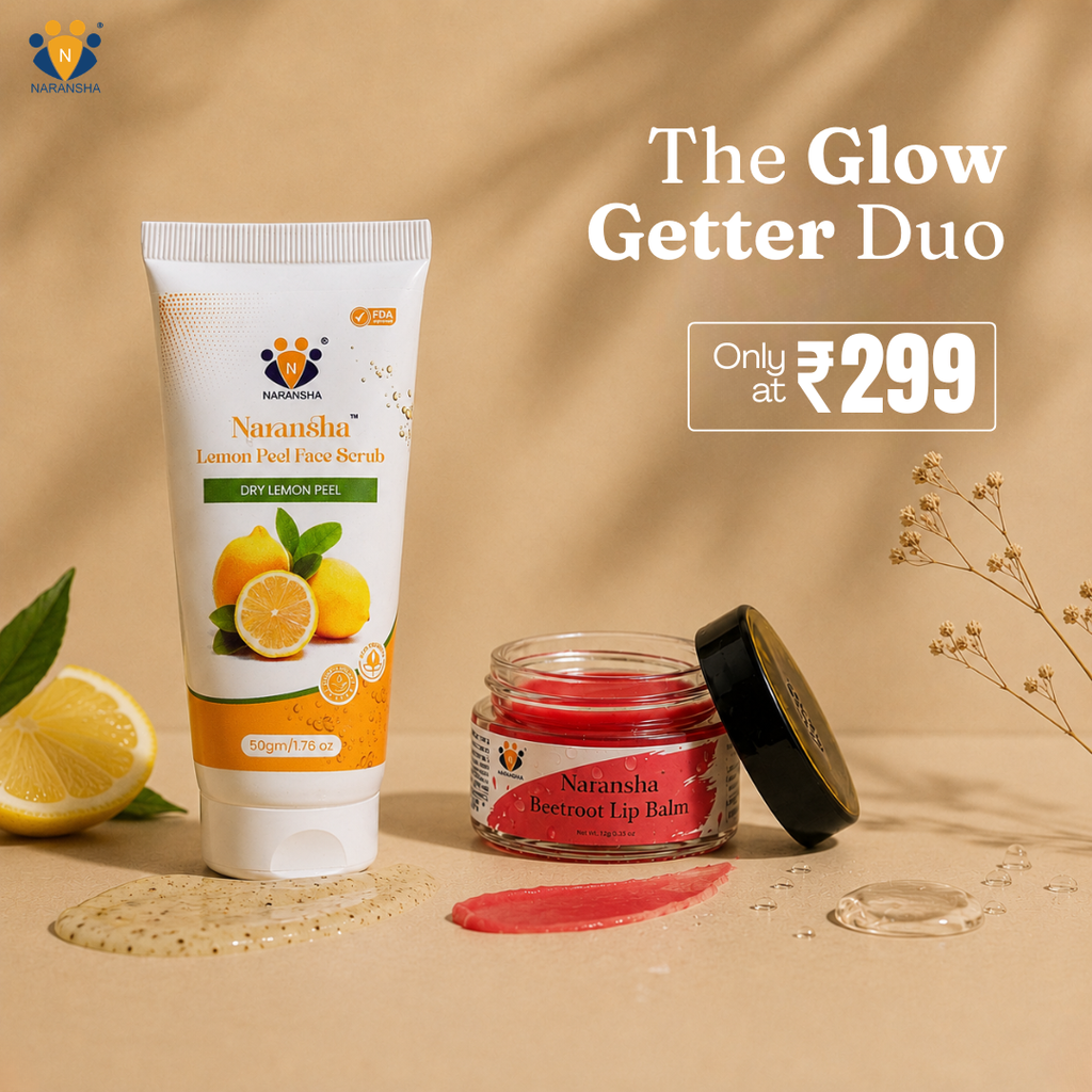 The Glow Getter Combo - naransha Lemon peel face scrub and beetroot lip balm