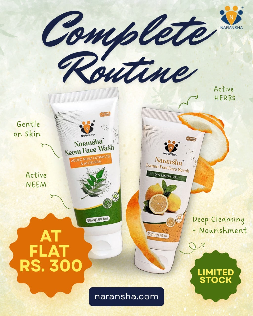 Neem Face Wash + Lemon Peel Scrub for Oily & Acne-Prone Skin