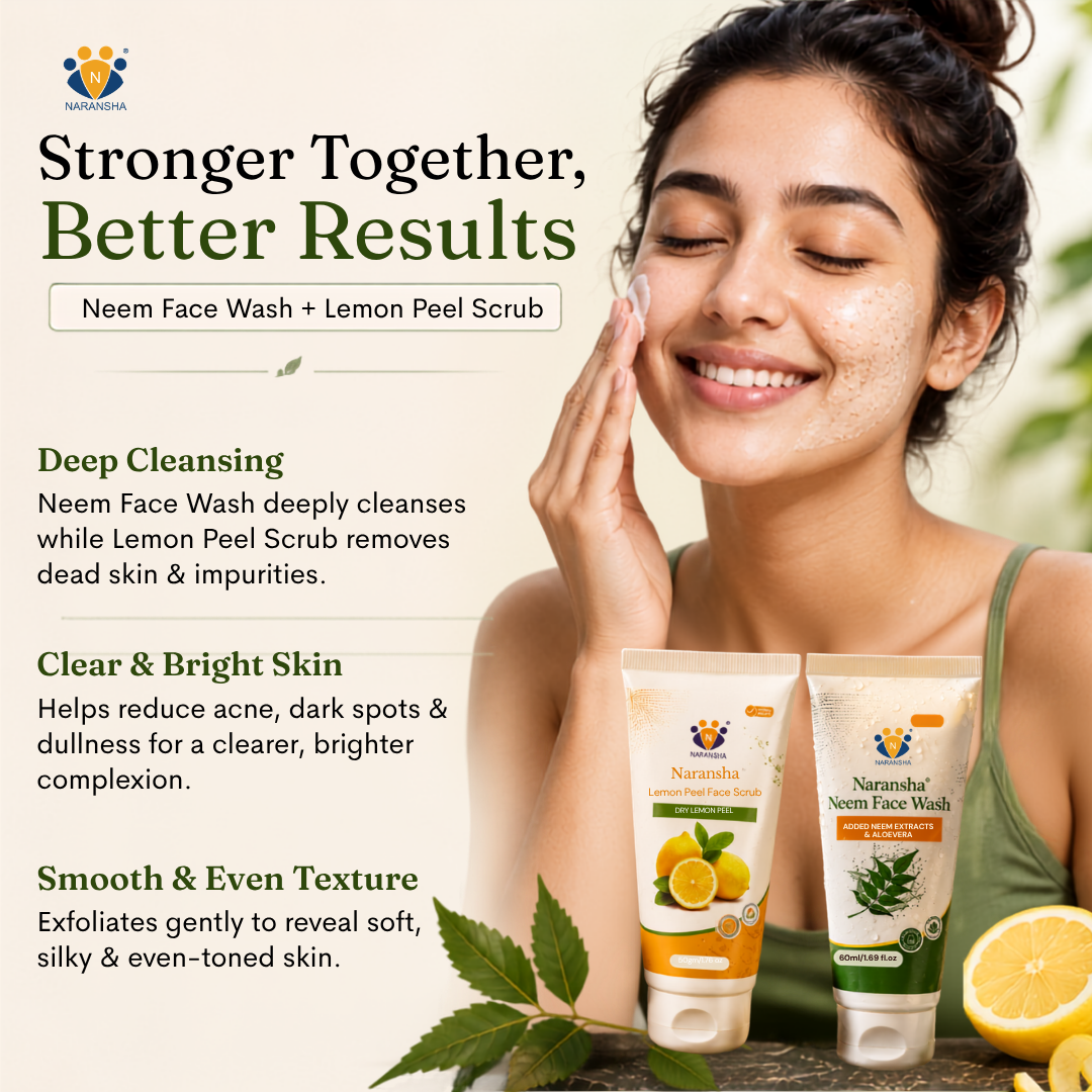 The Glow Combo | Neem Facewash & Lemon Peel Face Scrub for Oily & Acne-Prone Skin