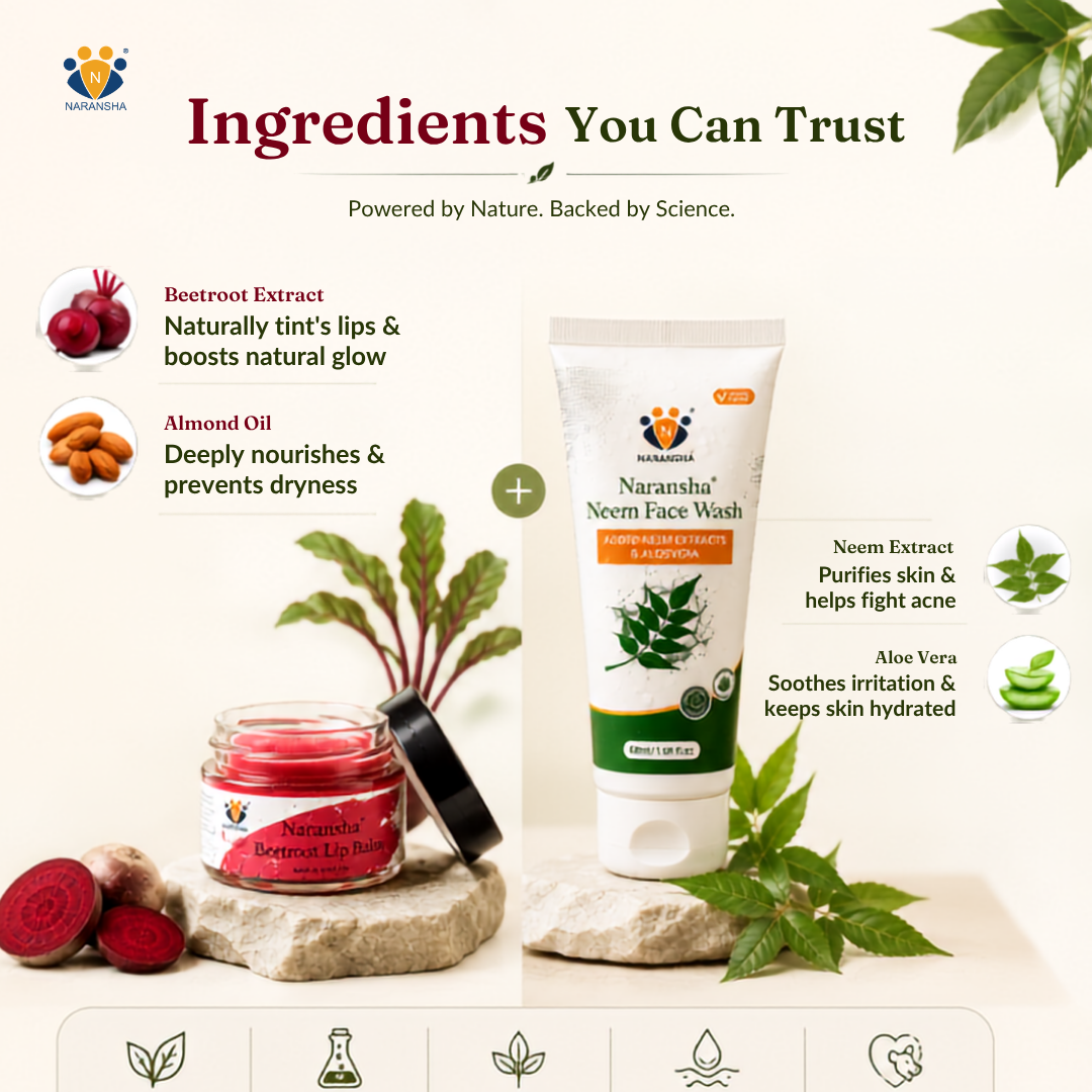The Skin & Lip Repair Duo | Beetroot Lip Balm + Neem Face Wash