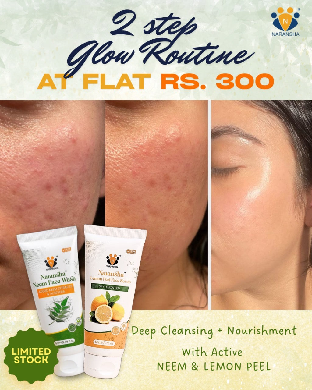 Neem Face Wash + Lemon Peel Scrub for Oily & Acne-Prone Skin