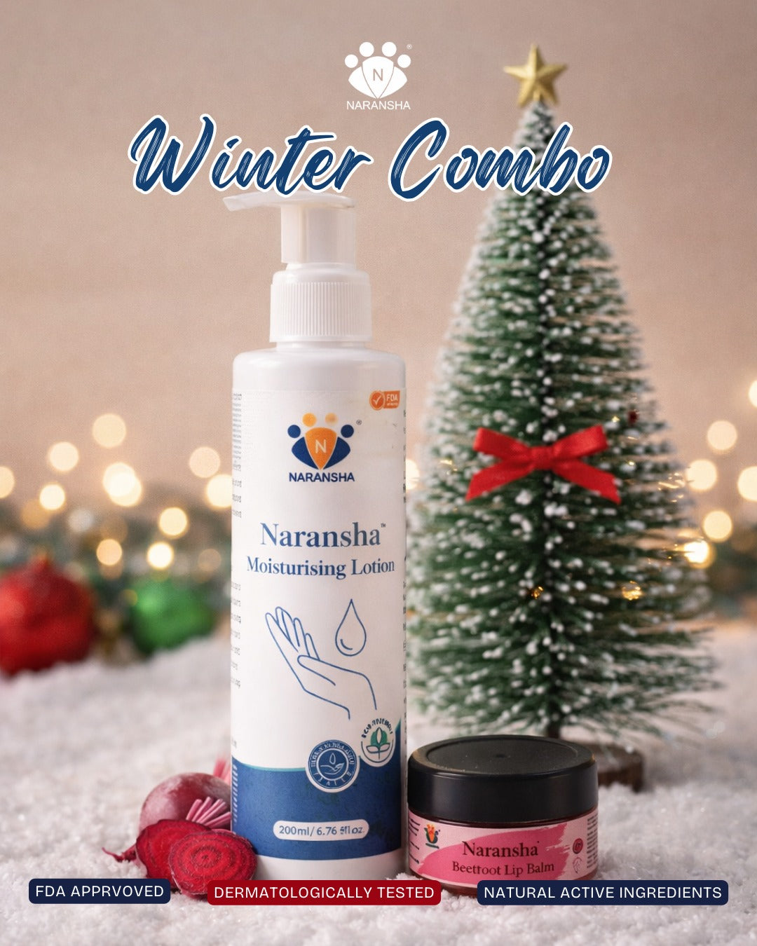 Body Lotion (200ml) + Beetroot Lip Balm (10mg) for Dry Skin and Dry Lips in Winter