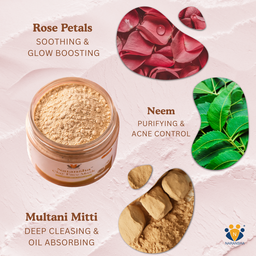 Multani Mitti Clay Face Mask (Pack) with Rose Petals for Deep Cleansing and Glowing Skin (75 g)