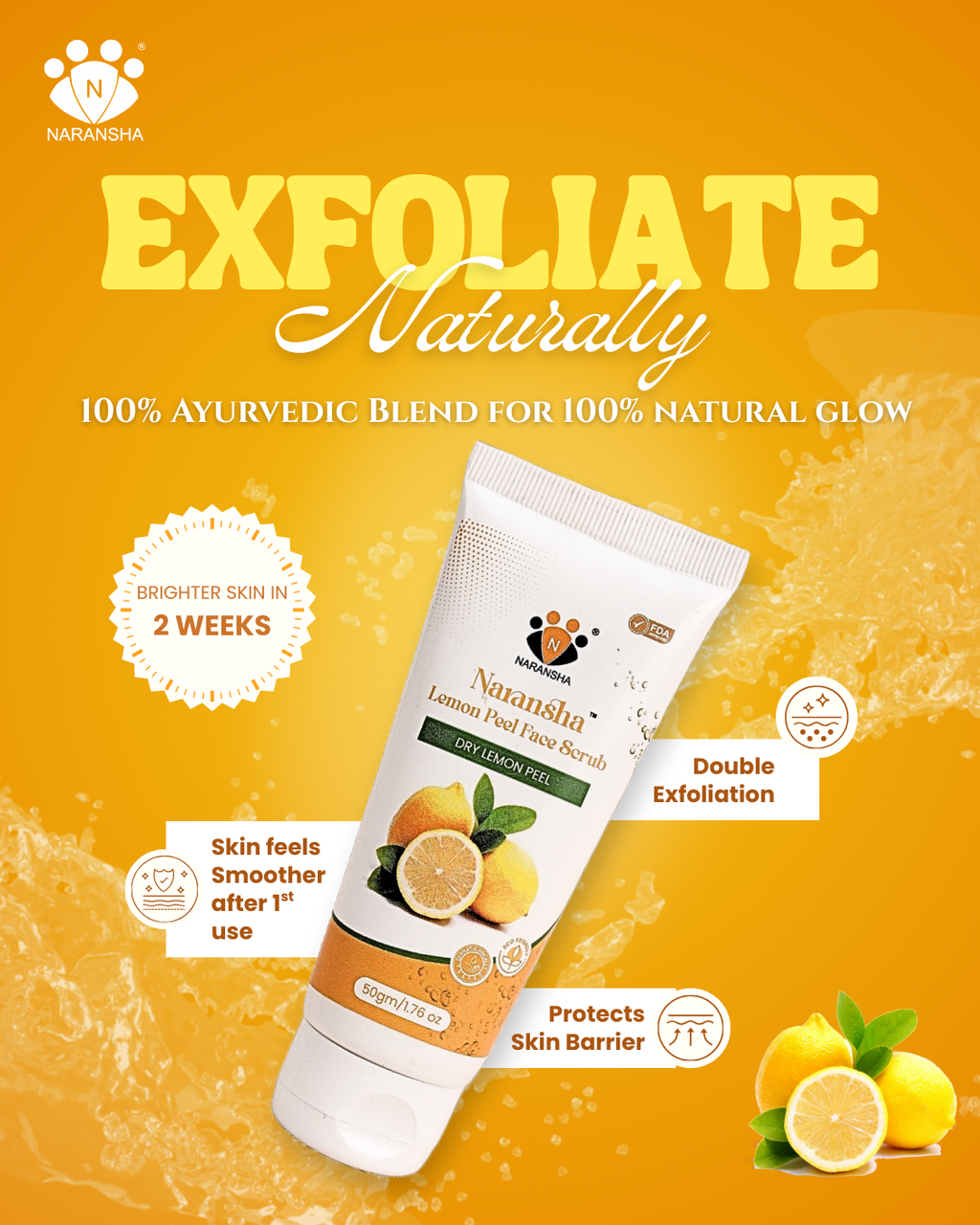 Lemon Peel Face Scrub with Niacinamide & Jojoba Beads (50 ml)